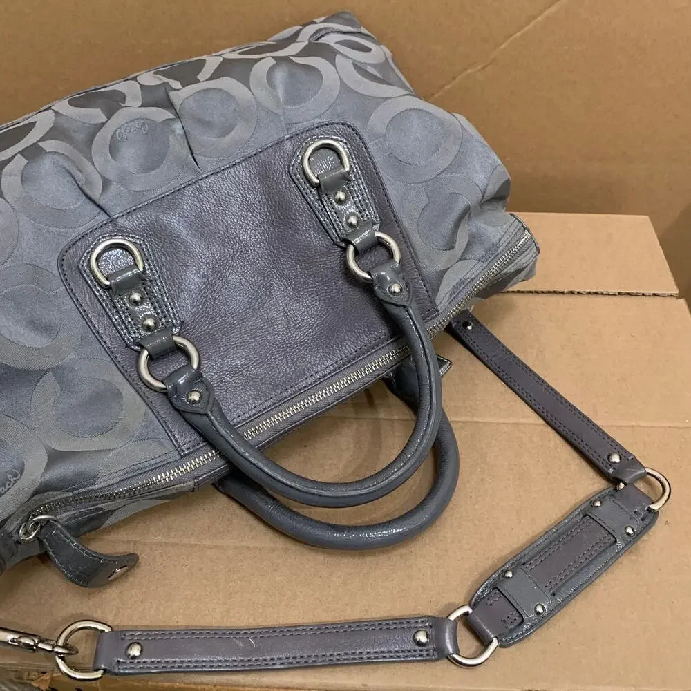 COACH MADISON Large Gray OP ART Logo Vintage SABRINA Satchel/Shoulder Bag #12943